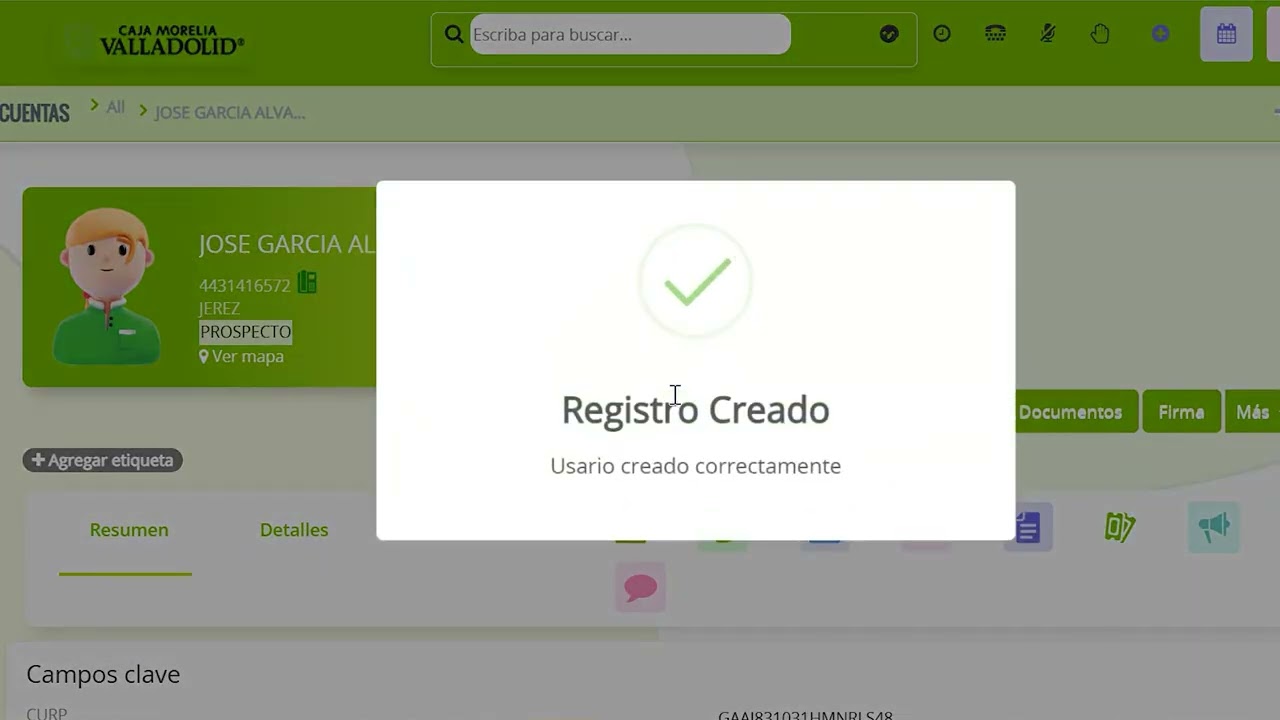 Paso 2 Creación prospecto en CRM